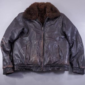 Alan Michael Leather Opossum Lined Flight Bomber Jacket Distressed Mens Size 38